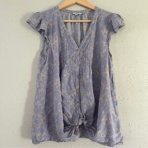 Sonoma Maternity Blue Floral Button-Down Tie Front Blouse Lightweight Casual